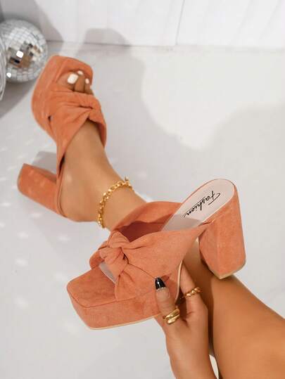 planare New Women's Thick Sole Chunky Heel Sandals, Slip-On Comfortable & Lightweight, Dopamine Color, Suitable For Casual, Daily, Party, Pool Matching In Summer