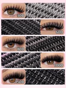 644/280/224 Pieces 300pcs Fluffy Eyelash Clusters, 30D/40D/50D/60D/70D/80D/90D/100D Individual Lashes, Thick Cluster Eyelash Extensions, D Curl Lash Clusters, Individual Lashes, 10-18mm Fine Cluster Lashes, Suitable For Travel, Daily Wear (Beginner Friendly), Wedding, Date, Party, Holiday And More, Great For Christmas/Halloween/Gift Giving - 黑色 - 查看 6