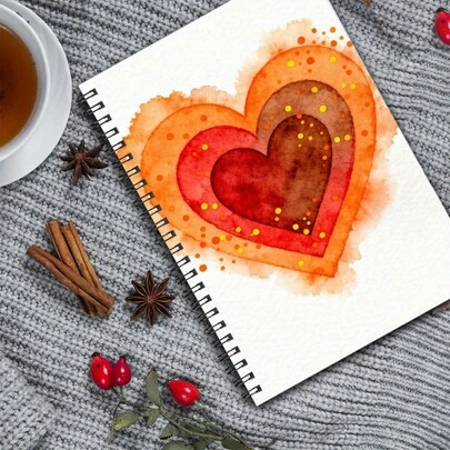 1 Diario con diseño de corazón en acuarela de tamaño A5 con temática de anime - Papel grueso, encuadernación horizontal/de doble línea, espaciado de líneas universitarias adecuado para diarios de estudiantes hombres y mujeres, cuadernos lindos para escribir diarios y creación artística