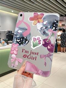 Y2K少女风拼贴iPad保护套 - 迪斯科球、蝴蝶结、樱桃图案、“我只是个女孩”标语、唇印、防震美观保护套，兼容iPad 11代、iPad 10代、iPad A16 - 無色 - 查看 4