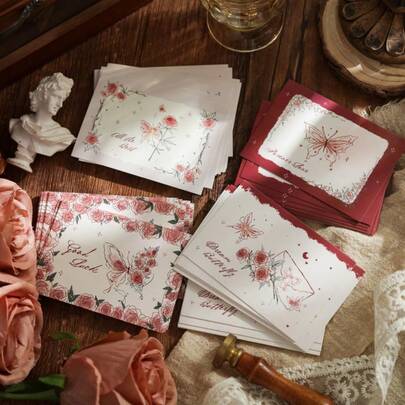 8张高品质玫瑰明信片，4张蝴蝶玫瑰贺卡，节日、生日、周年纪念日用手写贺卡