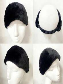 1pc Faux Fur Wide Elastic Headband, Warm & Windproof Winter Headwear For Women - Hair Band - View 5