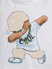 2pcs Toddler Boys Cartoon Bear Print Short Sleeve Top + Casual Cargo Pants Set - Khaki - View 7