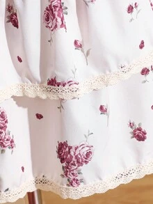 2pcs/Set Young Girl' Cute Floral Ruffle Trim Camisole Top And Skirt Sweet Summer Outfit - Pink - View 6
