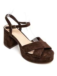 Sandal đế xuồng vuông bằng da lộn - Phong cách mùa hè sành điệu - Nâu 2838 - Xem 2