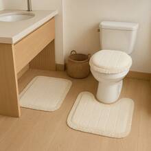 3 Piece Cotton Bathroom Rug Kit Bathroom Set Boho Stripes Decor With Fringe - Màu be - Xem 4