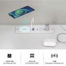 Buró Madera Moderno Con Luz Led Carga Inalámbrica Y Enchufe - Gris - Ver 10