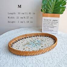 1个波西米亚风格编织贝壳水果托盘 - 装饰首饰和茶叶收纳盒 - 黃色 - 查看 6