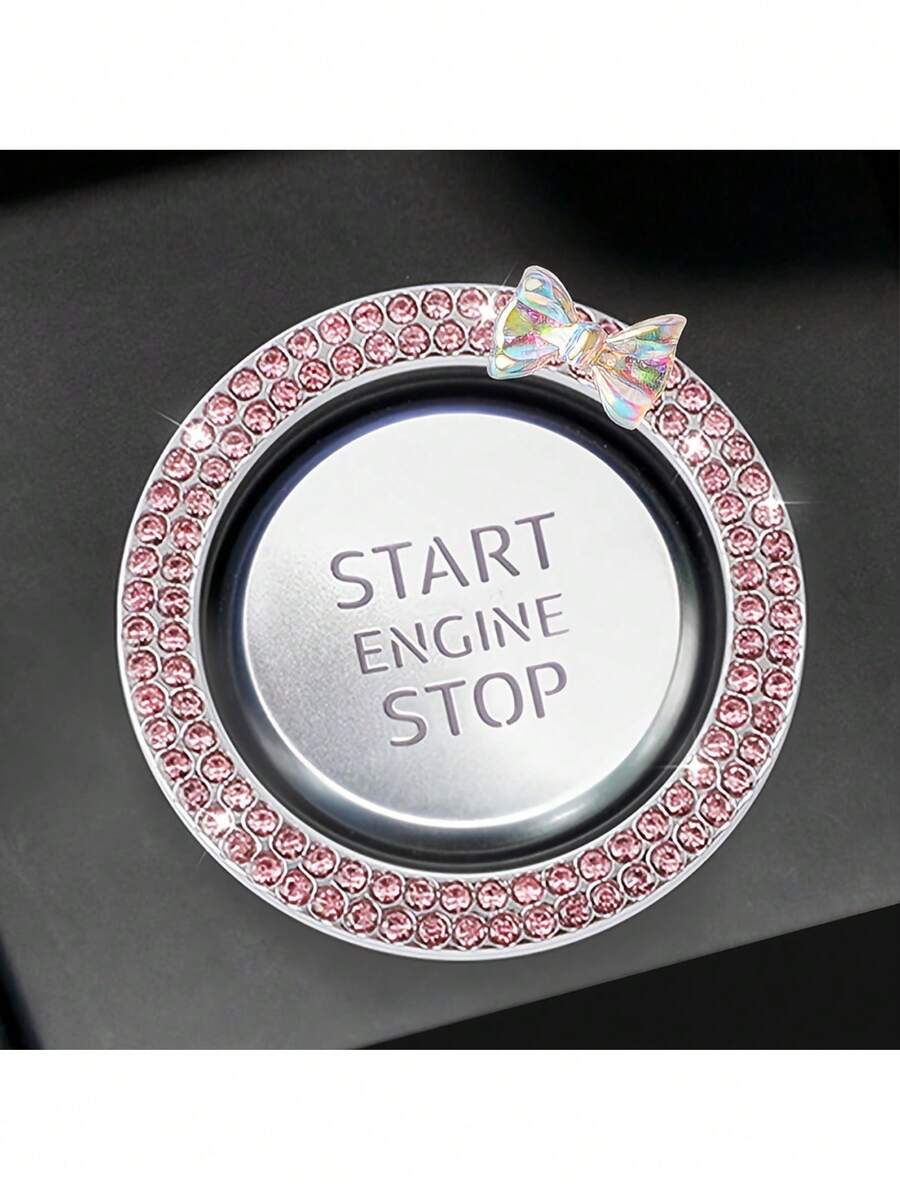 1 件闪亮汽车发动机点火旋钮环，领结设计，汽车启动环贴纸，通用车辆启动按钮盖，适用于卡车、SUV - A - 查看 1