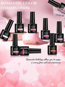 VOKY 9件套玫瑰粉色指甲油套装，7毫升小瓶装，无异味，UV/LED光疗，持久显色，专业美甲护理套装 - 彩色 - 查看 3