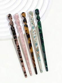 1/5pcs Women Marble Acrylic Hair Clips, 7-Inch Vintage Leopard Print Hair Sticks, Suitable For Thick & Thin Hair, Bohemian Style For Wedding, Party, Valentine's Day, Birthday Gift, Elegant Tortoiseshell Hair Forks, Suitable For Chinese Clothing & Daily Hairstyles, Spring/Summer Hair Accessories - Multicolor - View 2