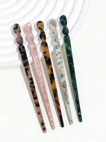 5pcs Marble Acetate Hair Sticks For Women Girls, 7inch Vintage Leopard Print Hairpin Chopsticks, For Thick Thin Hair, Boho Wedding Festival Party Valentine's Day Birthday Gift, Elegant Tortoiseshell Hair Forks, For Date, Daily Hairstyle With Chinese Dress, Spring Summer Hairstyle Accessories, Bun Extension, Hair Styling Pins, Pins For Hair