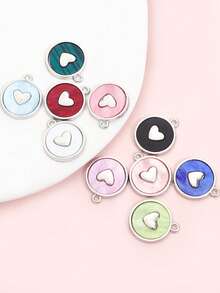 10pcs 10-Colors Acrylic Sheet Round Alloy Charms With Love Heart Design, Fashion Necklace Bracelet Earrings Phone Chain And More Decorations DIY Ins Style Dopamine Pendants - Cute Accessory For Daily Wear And Valentine's Day - Round with Love Heart Design - View 20