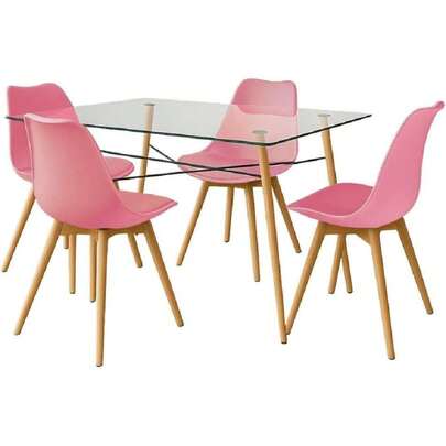MUEBLES Ju de Comedor Moderno para 4 Personas | Mesa Oslo T5 de Cristal Templado con Base de Madera y 4 Sillas Frankfurt Rosa | Set Elegante para Hogar o Departamento,40796537