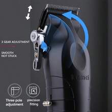 Kemei 科美电动理发器 KM-2296，带底座，USB接口，油头雕刻，适用于美发沙龙、理发店等，节日礼物 - 黑色 - 查看 5