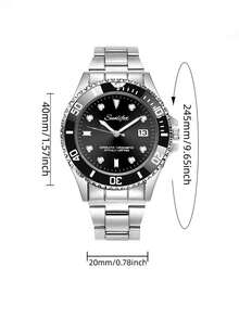 1 pieza Reloj de negocios de cuarzo negro de moda para hombres, correa de acero inoxidable, pantalla de fecha, regalo ideal - Plateado - Ver 2