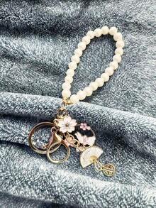 1pc Women Fashion Faux Pearl Sakura Rabbit Keychain Bag Charm, Elegant Beaded Keyring Accessory Backpack Earphone Car Accessories School Pearl Cute Goth Y2k - 彩色 - 查看 6