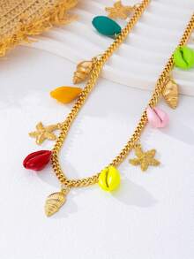 1pc Metallic Gold Starfish Pendant Waist Chain, Suitable For Women's Casual And Vacation Outfits - Multicolor - View 4