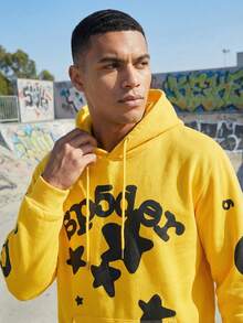 1pcs-Spider Wed Fashion Hip-Hop Printed Flower Hooide European And American Brand Large-Sized Loose Men's And Women's Hooded-280g Pure Heavy 100%Polyester - Yellow - View 2