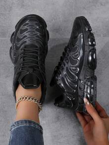 男女通用休闲复古运动训练鞋，学生休闲运动滑板鞋，女士户外跑步运动鞋 - 黑色 - 查看 2