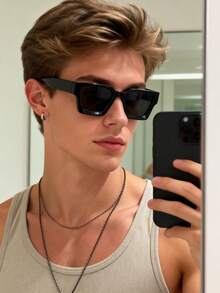 1 pieza Gafas de moda clásicas cuadradas negras para hombres, accesorio de uso diario y pesca - 1 pieza de película gris con marco negro - Ver 7