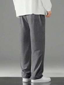 1pc Tween Boys Casual Solid Color Toothpick Pleated Decor Sports Outdoor Waffle Straight Leg Pants, Spring/Autumn - Dark Grey - View 2