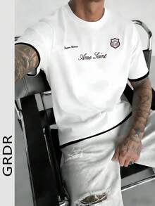 GRDR Men's Summer Letter Slogan & Shield Print Round Neck Short Sleeve T-Shirt, Casual & - White - View 1