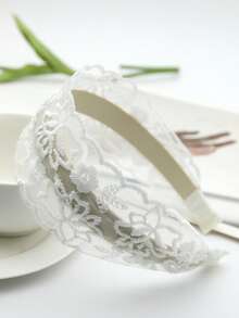 1pc Women's White Lace Embroidered Headband, Elegant Bohemian Style Hair Accessory Suitable For Daily Outings, Travel, Dates, Dining Out - Black Lotus Flower Wide Headband - View 8