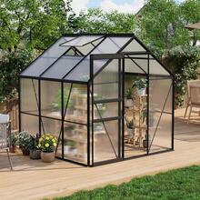 Dragonpad 6x6 Ft Heavy Duty Greenhouse With Aluminum Frame, Outdoor Polycarbonate Backyard Green House, Sliding Door, Roof Vent & Rain Gutter, Ideal For Patio, Backyard, Garden - 黑色 - 查看 1
