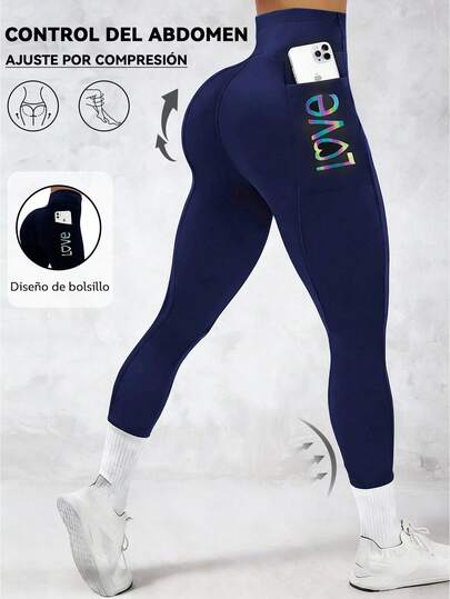 Pantalones ajustados deportivos con estampa "LOVE" multicolor personalizados ajustados para mujer pantalones base,leggins casuales para mujer,leggings,pantalones de mujer,pants de mujer