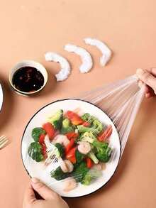 200pcs Disposable Plastic Wrap Covers, Elastic Rim Reusable Bowl Covers - White - View 4