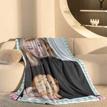 1pc Customized Photo Flannel Blanket - Blue Diamond Border Minimalist Print, Soft Hypoallergenic All Season Washable - Upload Your Photo - Ideal Gift For Birthday, Anniversary, Travel, Office Use - Personalized Cozy Throw - Multicolor - View 7