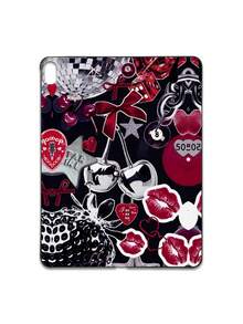 Y2K Baddie Collage iPad哑光黑保护壳，饰有复古迪斯科球、樱桃、红唇、豹纹、蝴蝶结、爱心锁图案，iPad保护套 - 黑色 - 查看 25