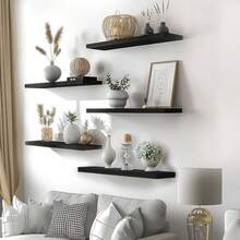 ASDF-LOKOOY Set de 6 Unidades Estantes Flotantes Soportan hasta 8 kg Repisas Flotantes estantes flotantes de Pared Estante de Almacenamiento Flotante Simple y Moderno 30 * 15 * 1.5 Negro Natural Café - 301515 - Ver 2