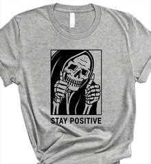Stay Positive Graphic Print Funny Men Cotton T Shirt O-Neck Short-Sleeved Tee Retro Unisex Oversized Casual Tshirts Streetwear - 黑色 - 查看 8