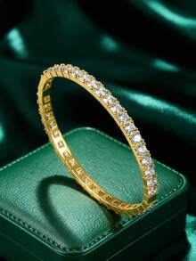 1pc 18K Gold Plated Bracelet, Suitable For Red Carpet Galas, Anniversary Parties, Dazzling And Luxurious; Can Be Given As A Valentine's Day Gift To Your Partner, Stunning And Exquisite, Matching The Passionate Atmosphere Of Western Romantic Holidays - Gold - View 4