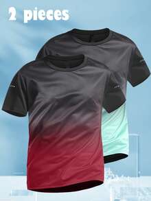 3pcs Men's Summer Quick-Dry T-Shirts, Breathable Perforated Fabric, Stylish Printed Decor, Comfortable Crew Neck Design, Suitable For Casual, Outdoor, Fitness Wear - Multicolor - View 2