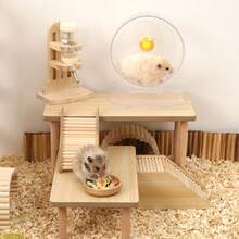 木制仓鼠沙滩主题玩具 - 波浪形楼梯和柔软的攀爬梯，适合小型宠物，天然木桥和围栏，可用于笼子装饰（天然木材手工制作） - 米色 - 查看 8