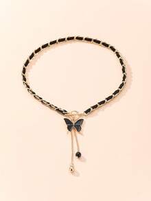 1pc Designer Fashion Butterfly Pendant Ball Tassel Braided Long Necklace, Women's Party & Daily Wear Accessory - Multicolor - View 3