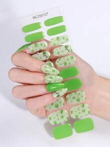 20pcs St. Patrick's Day Semi-Cured Gel Nail Strips, Fresh Green Four-Leaf Clover UV Gel Nail Wraps, Salon Quality, Easy To Apply, Nail Stickers Perfect For Women's Holiday Celebrations - Green - View 10