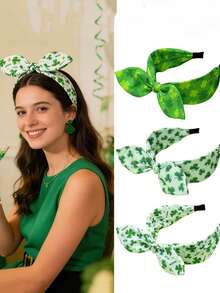 1pc St. Patrick's Day Green Shamrock Headband With Bow, Party Festival Hair Accessory - Multicolor - View 8