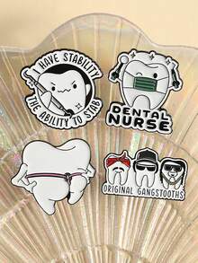 1PC Funny Dental Enamel Pins Cute Tooth Brooches For Dentist Nurse Backpack Lapel Decor Gift - White - View 4
