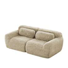 Double Sofa, Soft Fabric, Modular Frameless Design, Freely Combinable, With Cushions. Soft, High-Elasticity Foam, Non-Slip Flooring, Ideal For Living Room, Bedroom, Light Khaki - 卡其色 - 查看 9