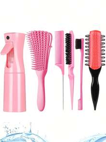 1/2/3/4/5/6/11/12件套全新9排梳子美发梳套装，侧槽设计增强卷发和分叉效果，干湿两用8齿梳，（6.8盎司/200毫升）多功能小型高压连续喷雾保湿旅行化妆水瓶 - 彩色 - 查看 19
