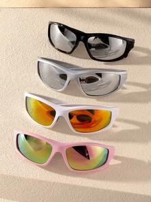 4pcs/2sets Wrap-Around Sports Eyeglasses, Y2K Style In Pink, Black, Silver Colors, Unisex - Multicolor - View 6