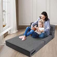 Nigoone - Sofá cama plegable tamaño individual con almohada de espuma viscoelástica convertible futón perezoso para sala de estar oficina en casa camas de invitados departamento/loft de arriba - gris - Ver 7