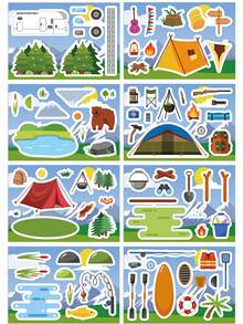 8pcs Cute Camping Cartoon Stickers Fun DIY Craft Kit, Waterproof Decorative Labels For Journal, Water Bottle, Laptop, Scrapbooking - Multicolor - View 2