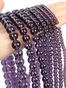 Hạt cườm thủy tinh màu tím violet, hạt đá tự nhiên màu tím mịn, hình tròn, dùng để làm trang sức DIY cho vòng tay và vòng cổ - kích thước 6mm, 8mm, 10mm. - Màu tím - Xem 3