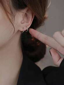 女士简约银色耳环，适合日常佩戴 - 銀色 - 查看 2