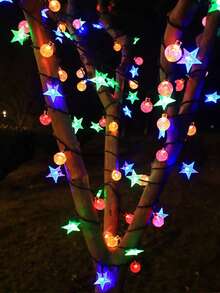 1 Stück Solargarten-Lichterkette, 20/50/100 LEDs Solarkristall-Bubbelkugel-Sternenlicht, wasserdicht für den Außenbereich mit 8 Modi, Lichterkette für Hochzeit, Geburtstag, Party, Camping, Garten, Halloween, Weihnachtsbaum, Gartenbaum (Warmweiß, Mehrfarbig) - Dunkelgrün - Übersicht 11